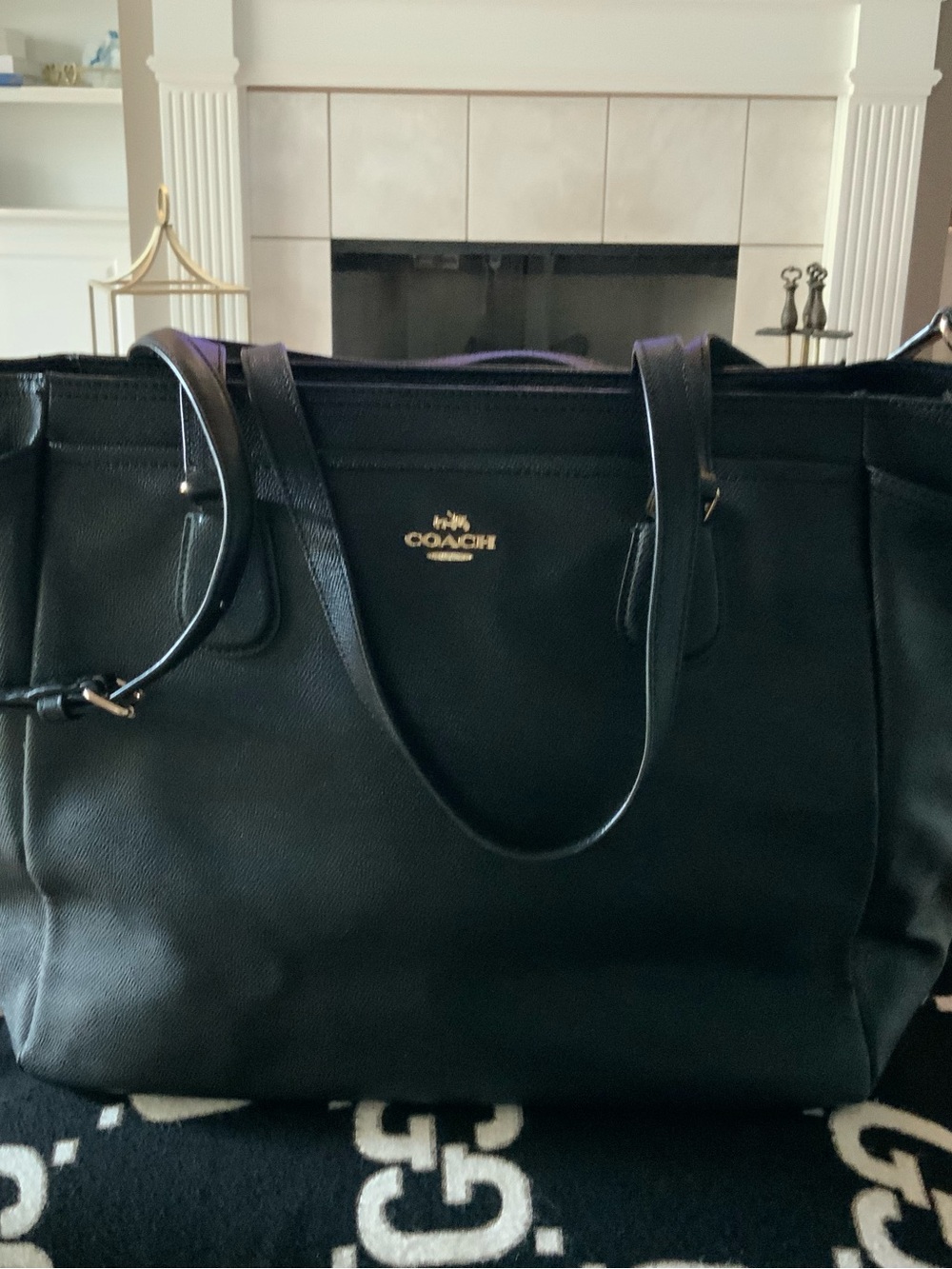 COACH Black Pebbled Leather Tote with Gold Logo